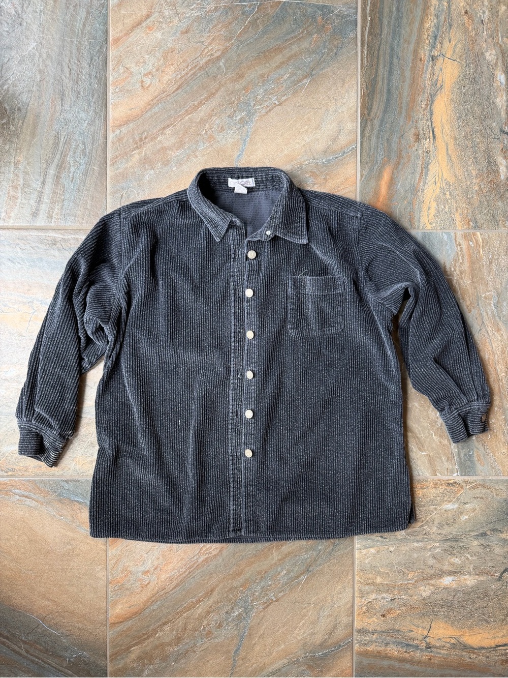 Vintage 90s Cherokee Charcoal Gray Corduroy Button Down Shacket Shirt XL Cotton